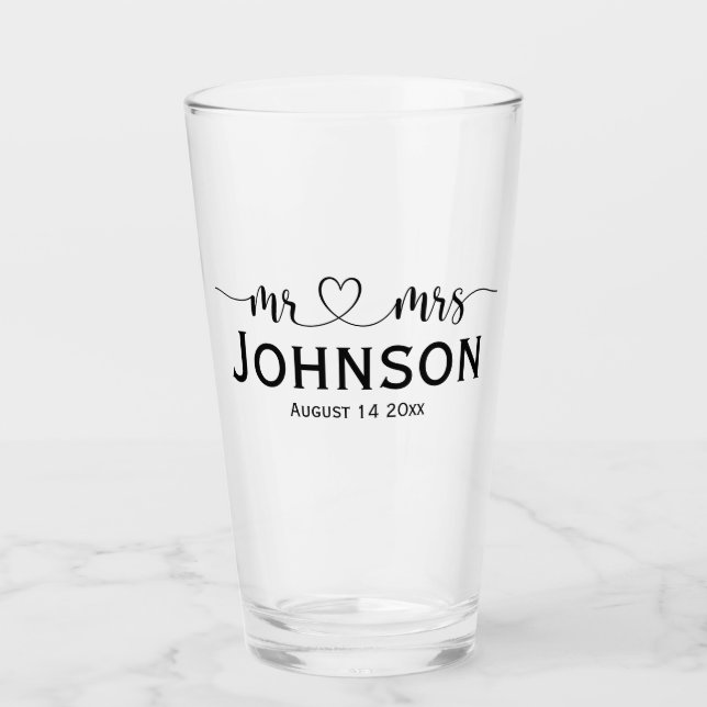 Verre M. et Mme avec typographie cardiaque mariage perso (Devant)