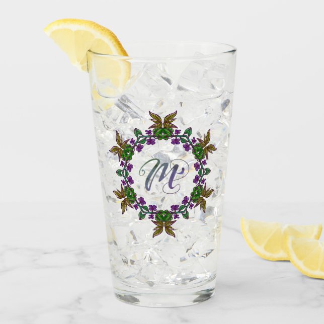 Verre M Initiale Unique & Bizarre Fleurs Boho Plutôt (Devant glace)