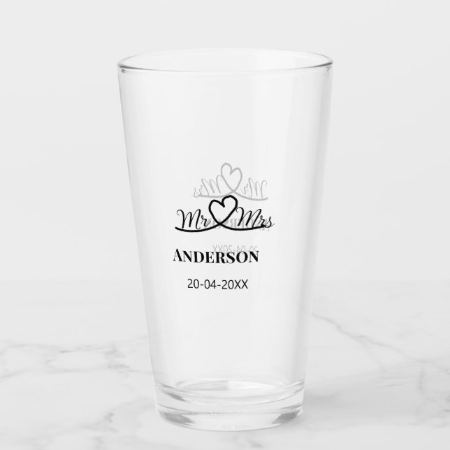 Verre M. & Mme ajouter nom de famille date année mariage (Devant)