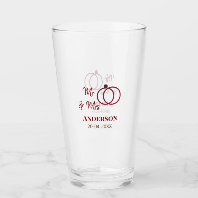 Verre M. & Mme ajouter nom de famille date année mariage (Devant)