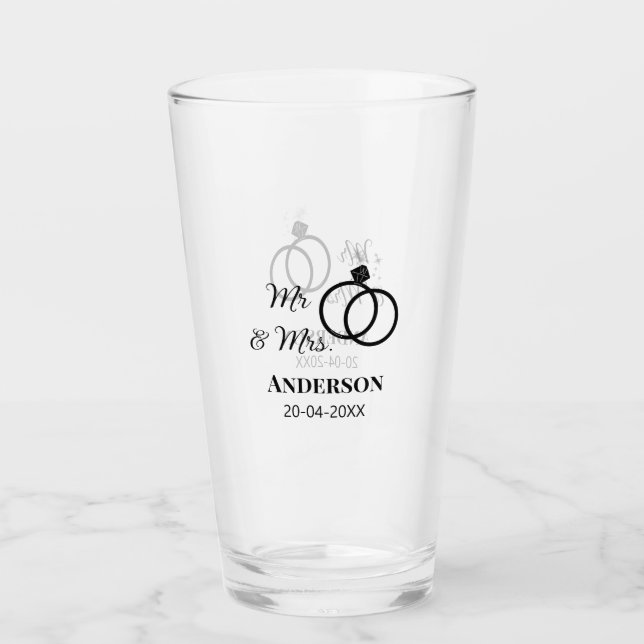 Verre M. & Mme ajouter nom de famille date année mariage (Devant)