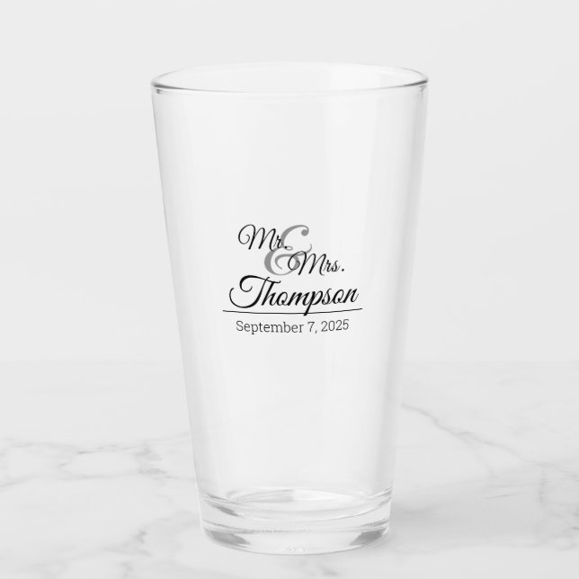 Verre M. & Mme Mariage Fête Date Keepsaké (Devant)