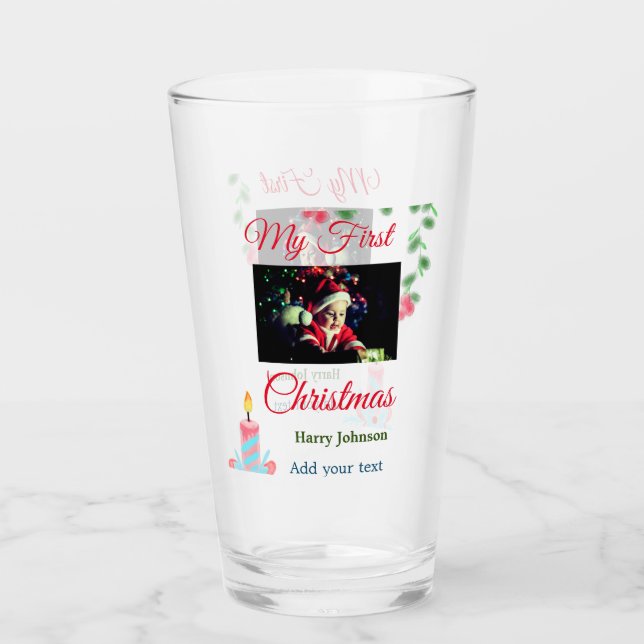 Verre Ma première bougie de Noël ajouter nom photo bébé  (Devant)