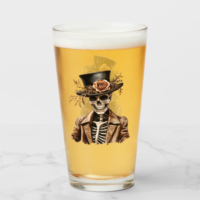 Verre Macabre Orange & Purple Aquarelle Squelette (Devant (rempli))