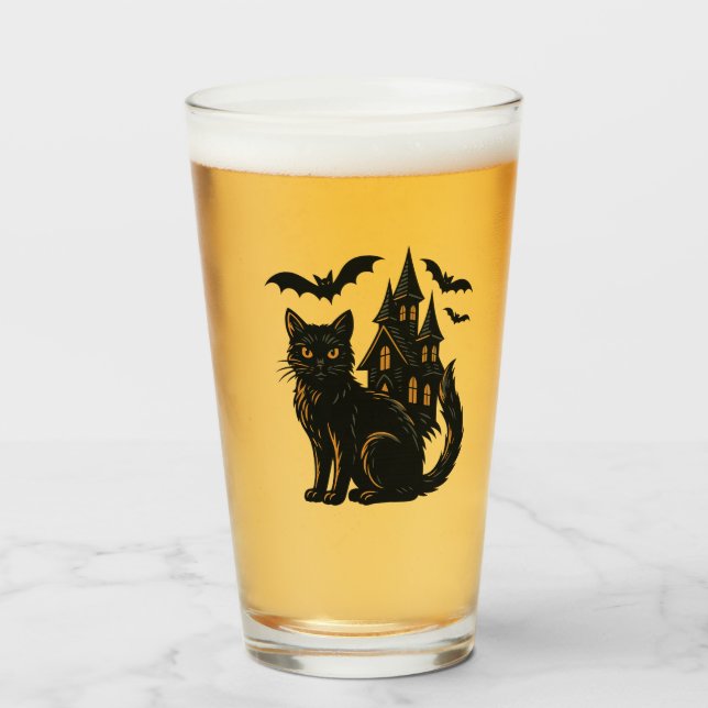 Verre Maison hantée et chat noir (Devant (rempli))