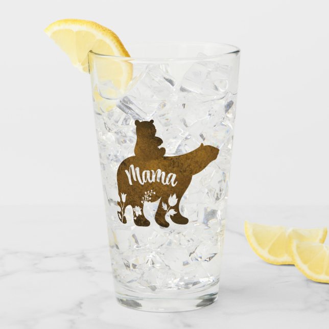 Verre Mama Bear avec 1 Cub équitation sur le dos de mama (Devant glace)