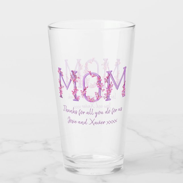 Verre Maman fleurs d'orchidée rose aquarelle message per (Dos)