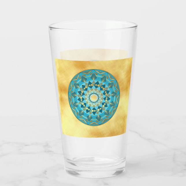 Verre Mandala bleu or sur fond or doux (Dos)