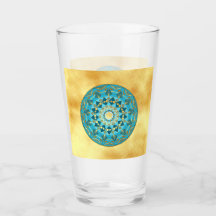 Mandala bleu or sur fond or doux