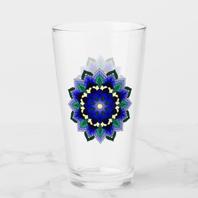 Verre Mandala Motif 02 en bleu foncé (Devant)