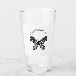 Verre Mandala papillon bohème complexe noir et blanc A