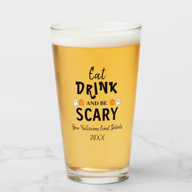 Verre Mangez, buvez et soyez effrayant Halloween (Devant (rempli))