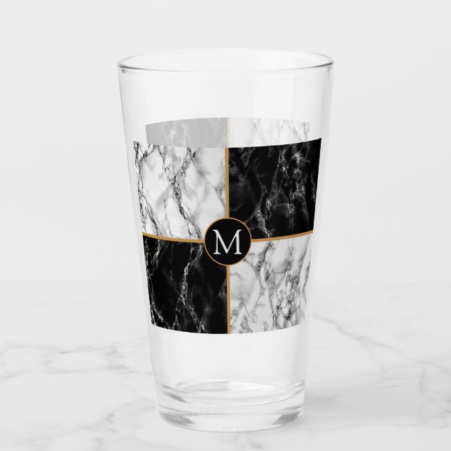 Verre Marbre Chèque Noir & Blanc tendance - Ajouter Votr (Devant)