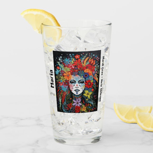 Verre Mardi Gras Party Masque & Headdress Nom de la part (Devant glace)