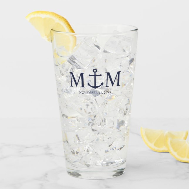 Verre Mariage Ancre bleu marine (Devant glace)