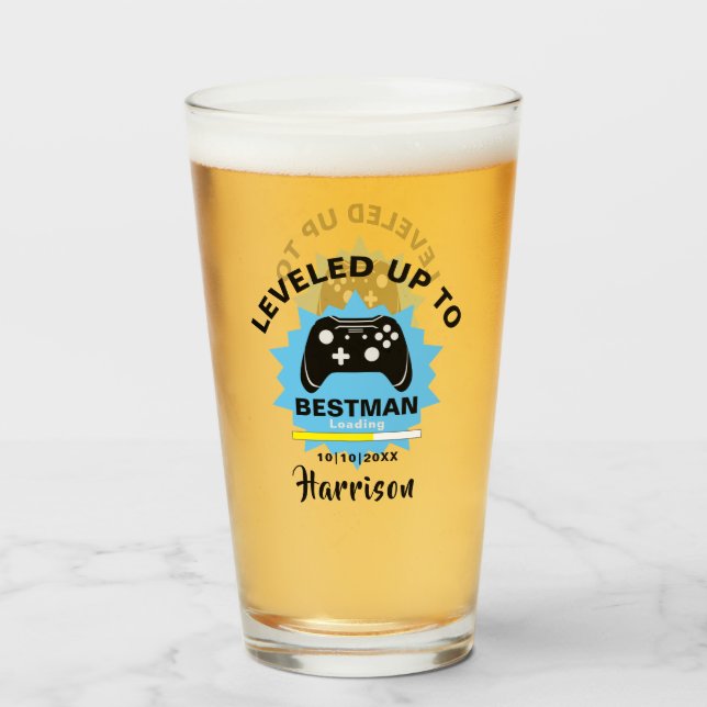 Verre Mariage Best Man Levelup Gamer Fun Glass (Devant (rempli))