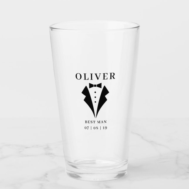 Verre Mariage BEST MAN Tuxedo Nom personnalisé Point (Devant)