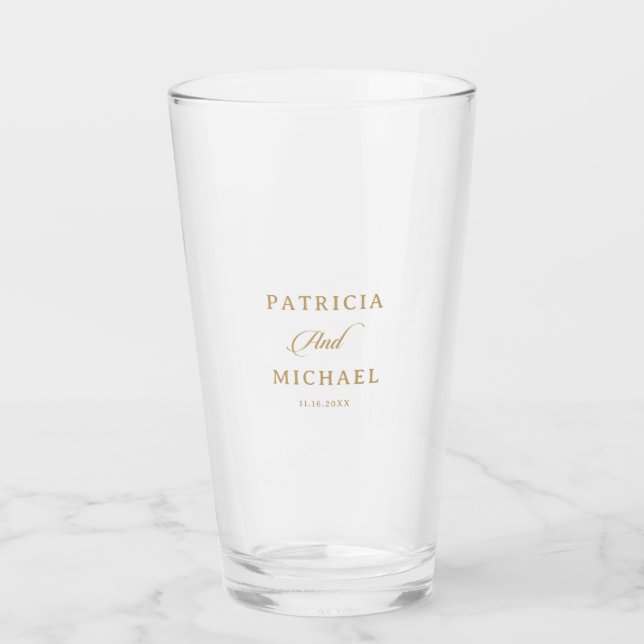 Verre Mariage calligraphié or classique  (Devant)