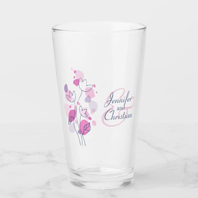 Verre Mariage confetti pétales personnalisées noms bleu  (Devant)