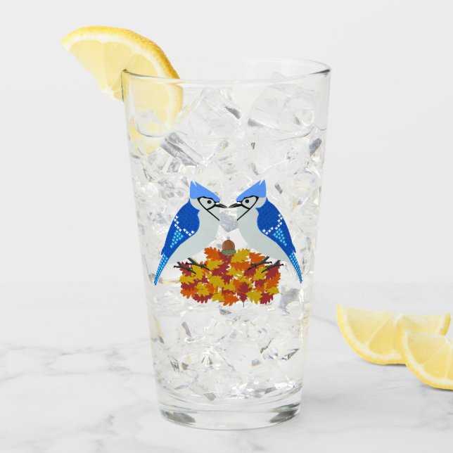 Verre Mariage de automne Kissing Blue Jays (Devant glace)