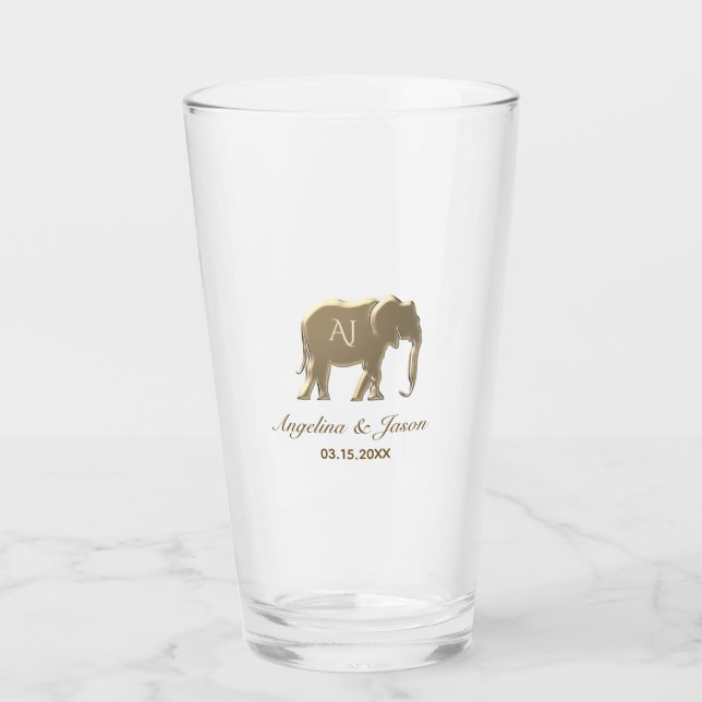 Verre Mariage Élégant Monogramme Doré (Devant)