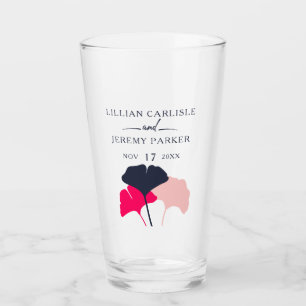 Verre Mariage Feuille Bold Modern Navy et Pink Ginkgo