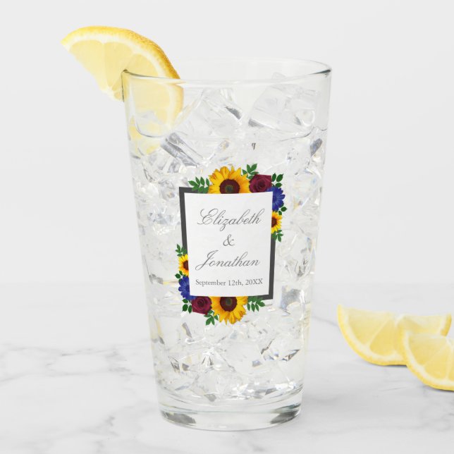 Verre Mariage Fleurs de Tournesol Rose (Devant glace)