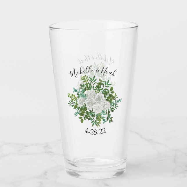 Verre Mariage floral rose noire et blanche (Devant)