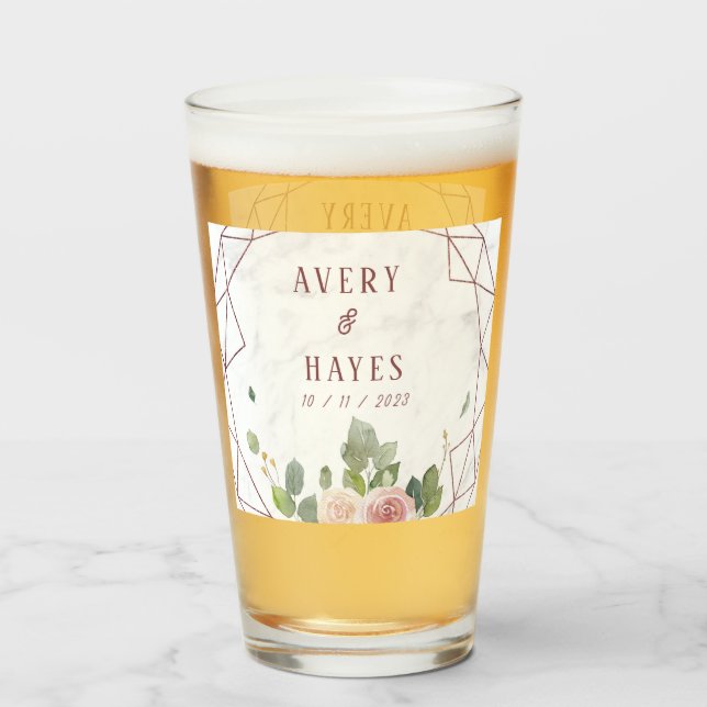 Verre Mariage géométrique Rose élégant (Devant (rempli))