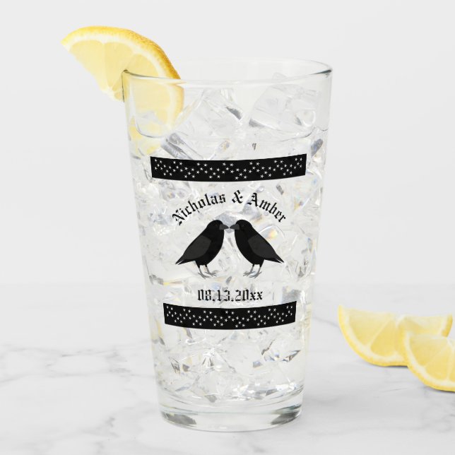 Verre Mariage gothique Baiser Ravens Personnalisé (Devant glace)