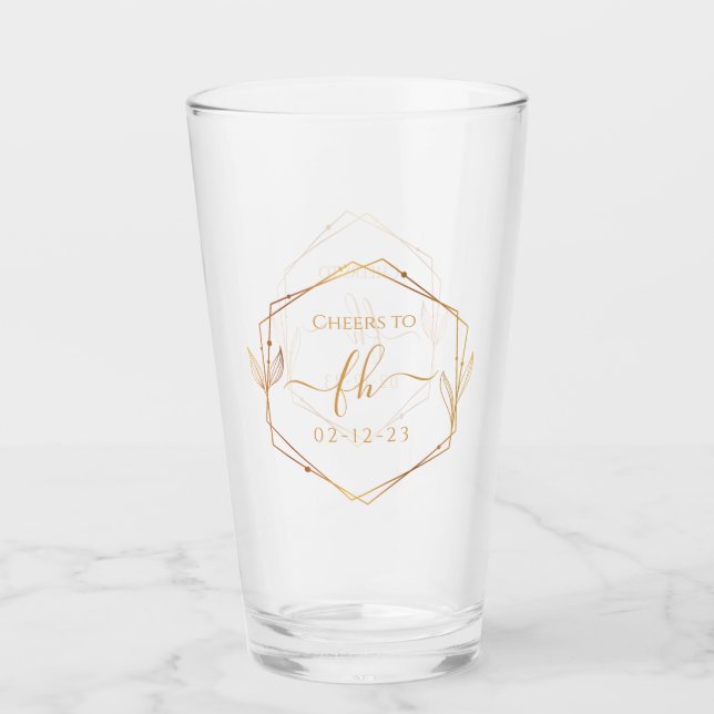 Verre Mariage Initiales Monogrammées Or Classique Élégan (Devant)