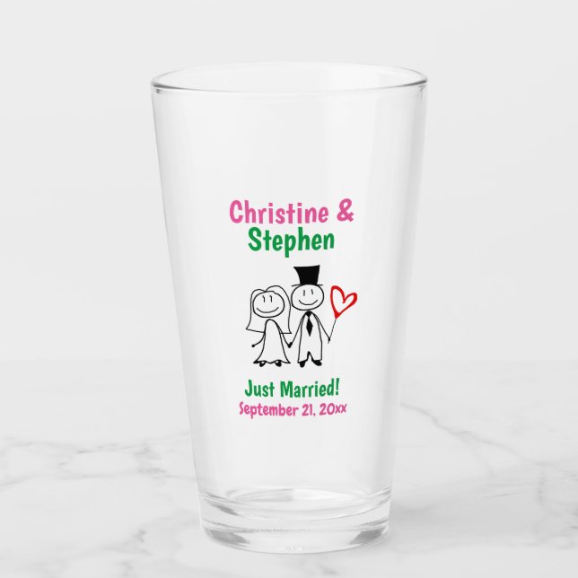 Verre Mariage Mariée Groom mignonne Cartoon Stick Couple (Devant)