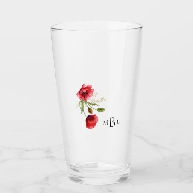 Verre Mariage Monogram Red Poppies (Devant)