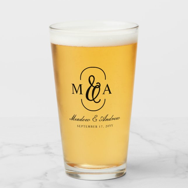 Verre Mariage Monogramme Élégant avec Esperluette (Devant (rempli))