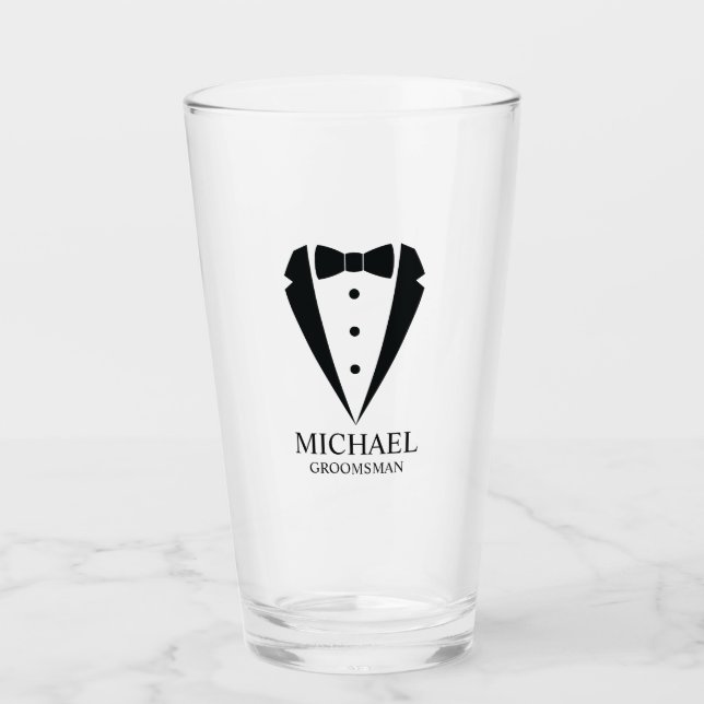 Verre Mariage noir Tuxedo Suit Groomsmen personnalisé (Devant)