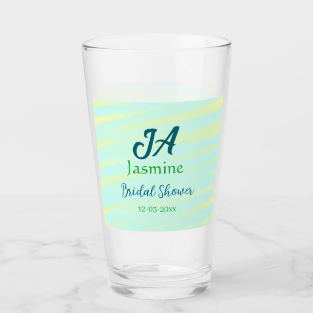 Verre Mariage pastel aquarelle bleu vert nom da (Devant)