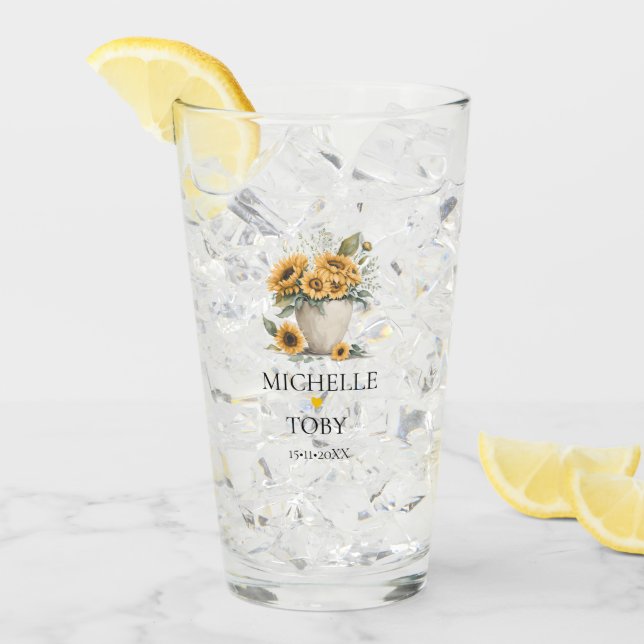 Verre Mariage personnalisé de tournesol floral nouveau m (Devant glace)