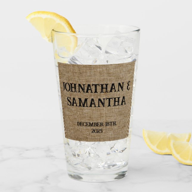 Verre Mariage personnalisé rustique burlap motif nature (Devant glace)