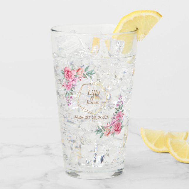 Verre Mariage rose floral (Dos glace)