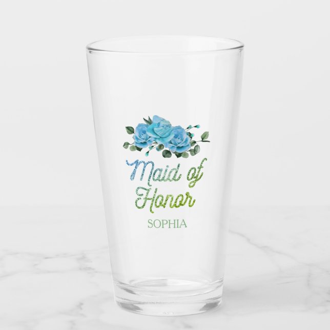 Verre Mariage unique Rustic Blue Roses Maid of Honor  (Devant)