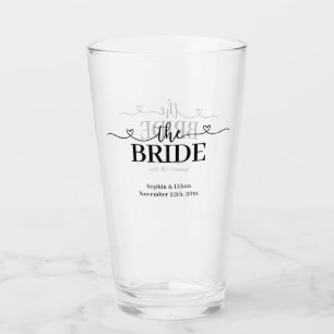 Verre Mariée écriture fantaisie avec cœurs Mariage