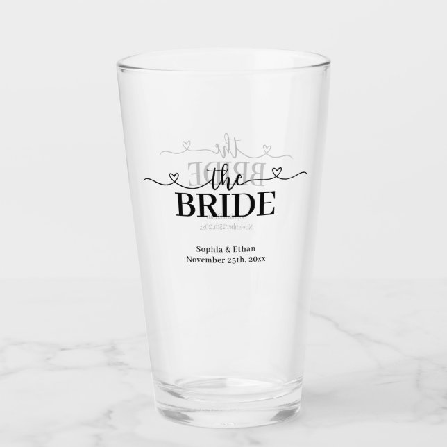 Verre Mariée écriture fantaisie avec cœurs Mariage (Devant)