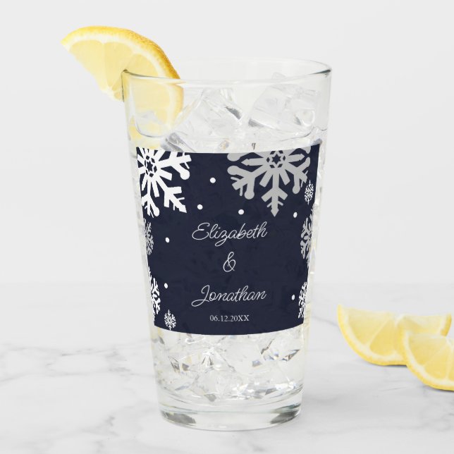 Verre Marine Blue Snowflakes Mariage d'hiver (Devant glace)