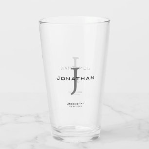 Verre Masculine noir et blanc initial + nom Monogramme
