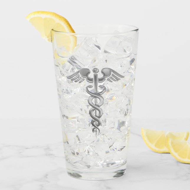 Verre Médecin d'argent ou infirmière Caduceus (Devant glace)