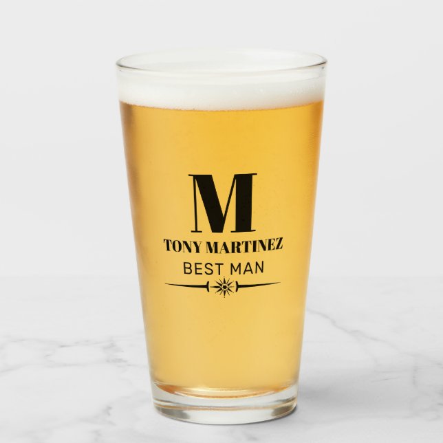 Verre Meilleur Homme Monogramme Mariage Groomsman Beer (Devant (rempli))