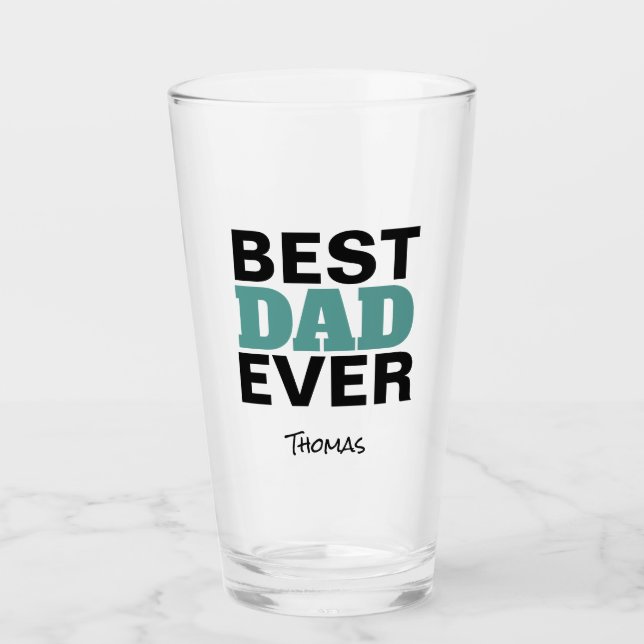 Verre Meilleur papa jamais Noir Turquoise Typographie Pe (Devant)