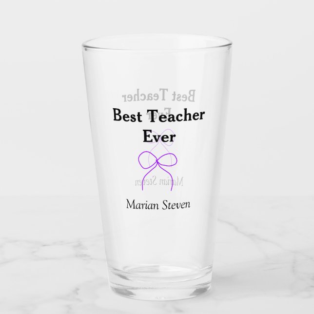 Verre Meilleur professeur jamais ruban violet nom appréc (Devant)