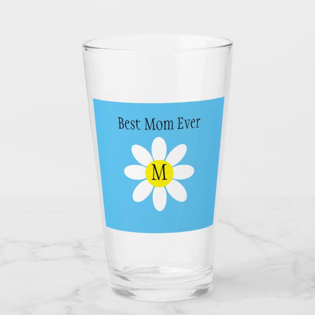Verre Meilleure Maman Jamais Blanc Marguerite Ciel Bleu  (Devant)