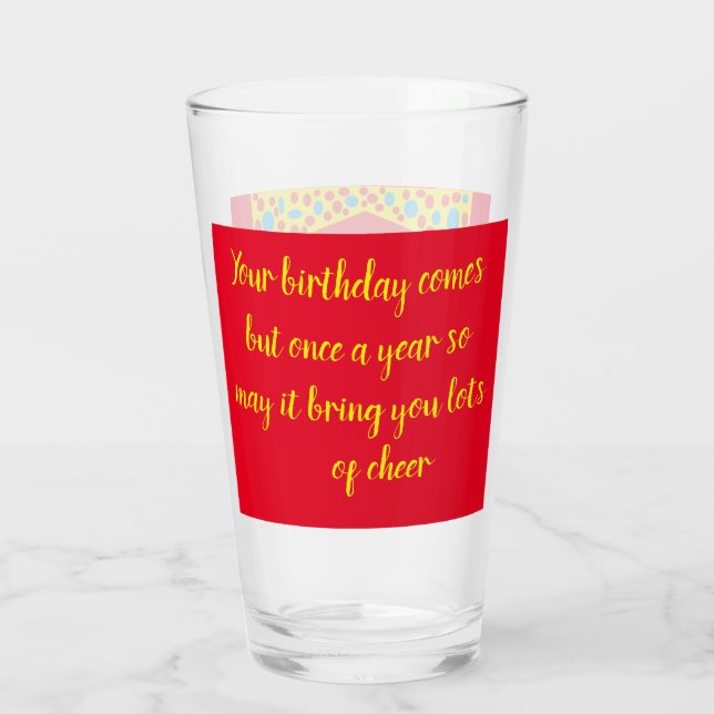 Verre Meilleurs voeux design d'anniversaire rouge jaune  (Dos)